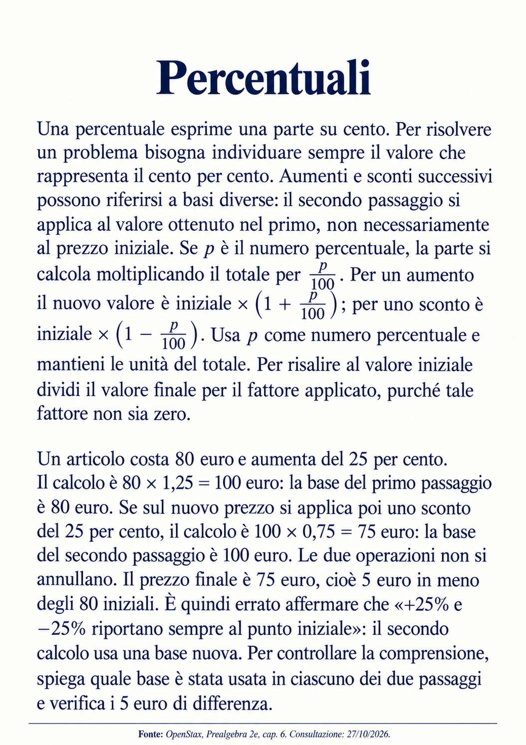 Percentuali — testo continuo